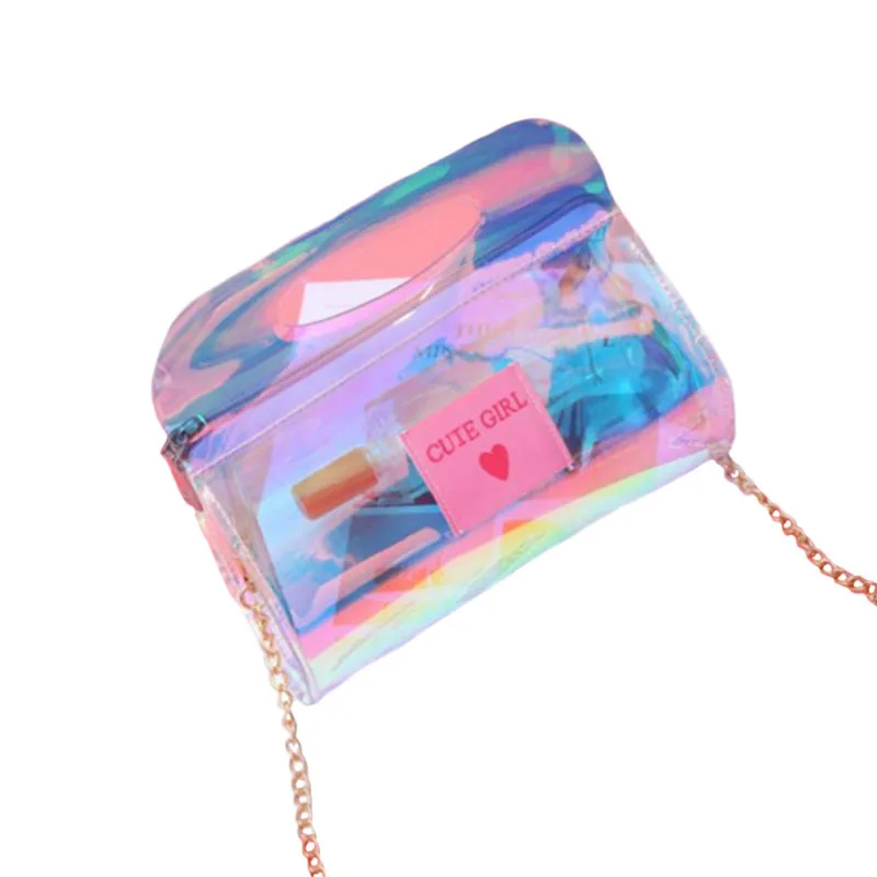 Женская прозрачная сумка-мессенджер разноцветная блестящая сумка через плечо из