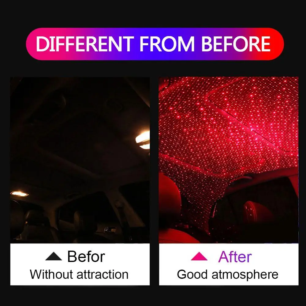 Car Atmosphere Light 5V Red USB LED Laser Remote Star Sky Lights Auto Interior Decoration Roof Ceiling Lamp | Автомобили и