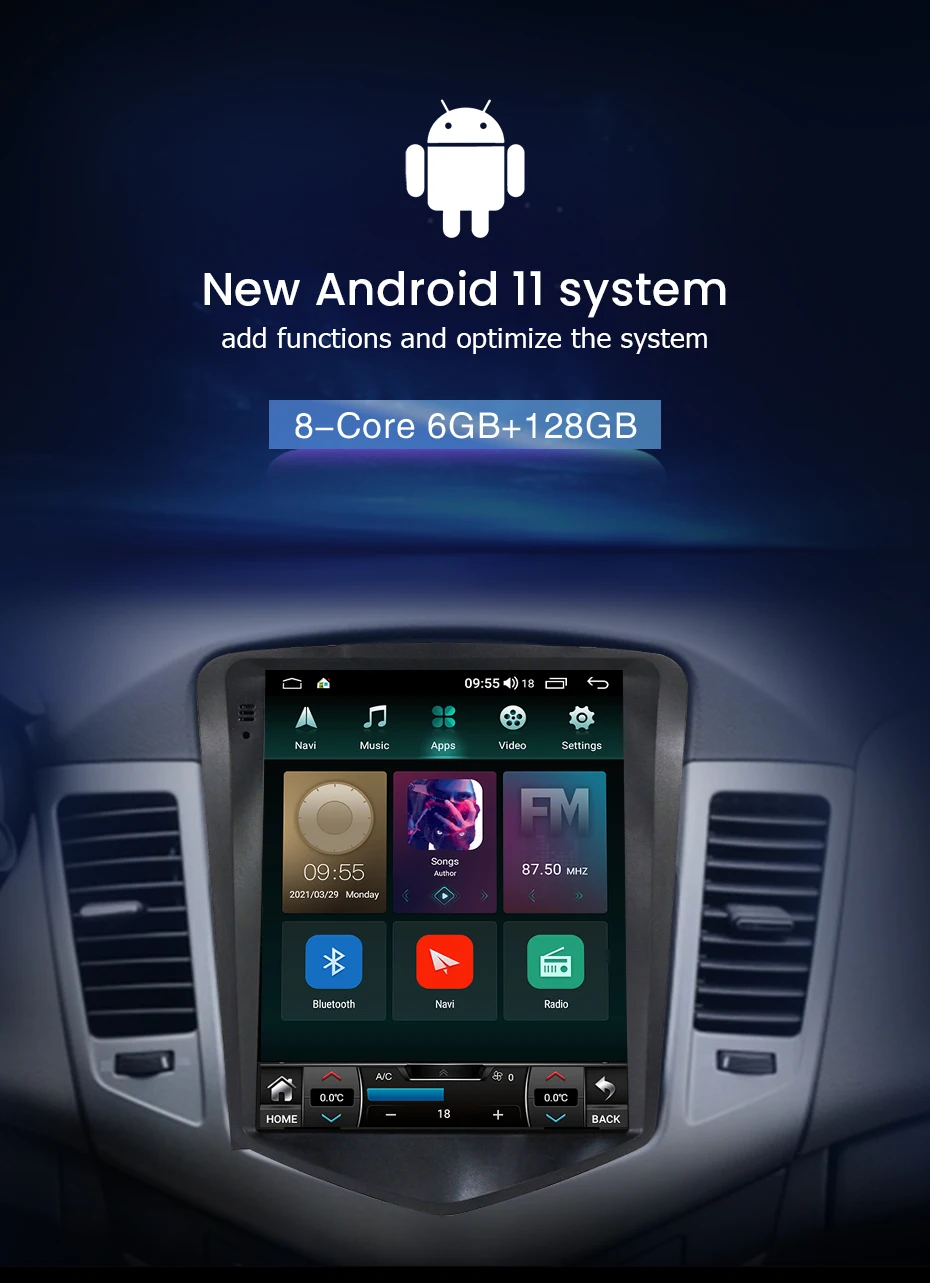Автомобильный мультимедийный радиоприемник Android 11 6 + 128 ГБ для Chevrolet Cruz 2008 2009 2010 2011