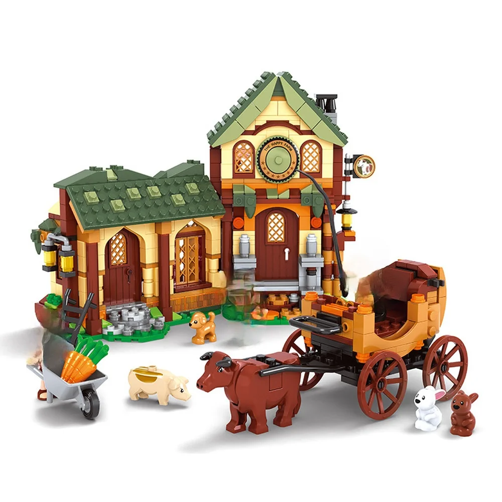 Bloques de construcci&oacute;n de una granja para ni&ntilde;os, juguete educativo de ladrillos para armar Casa de Campo feliz, Serie de arquitectura, ideal para regalo, c&oacute;digo 654, compatible con 28902 piezas-0