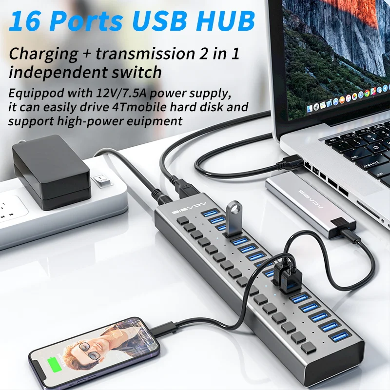 USB 3.0 Hub Multiple Splitter 3 Hab Convert High-speed Adapter 4/7/10/13/16/20 Ports Expander with Switch For PC | Компьютеры и офис