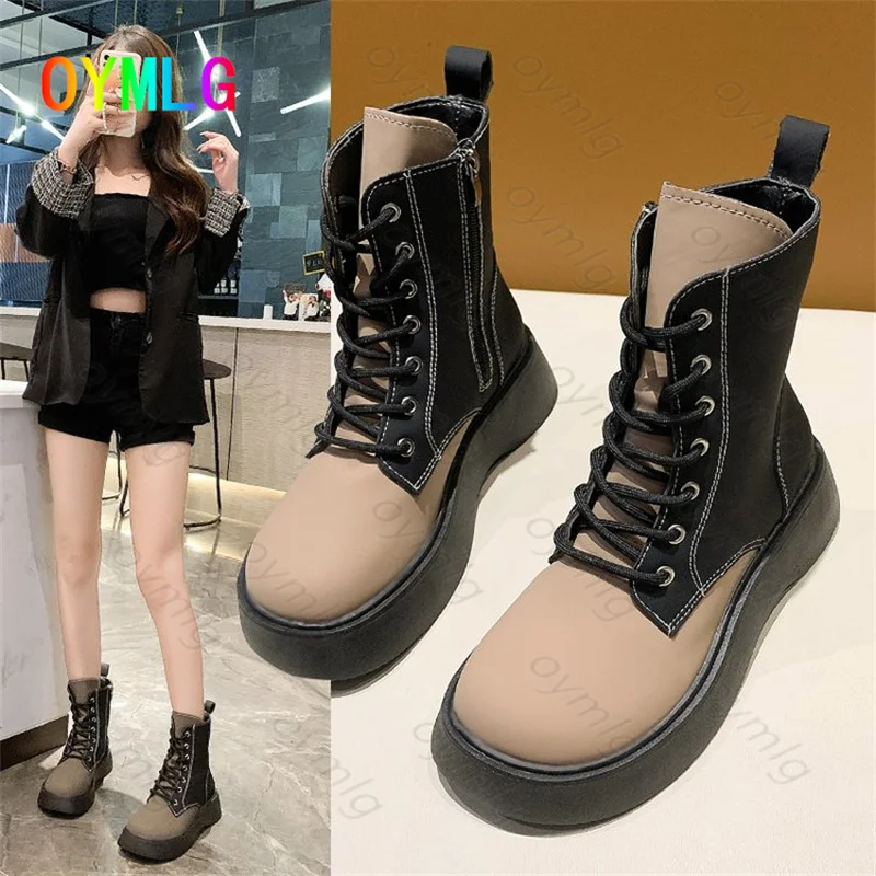 

Short boots women's spring and autumn single boots 2021new fashion all-match handsome side zipper platform platform Martin boots