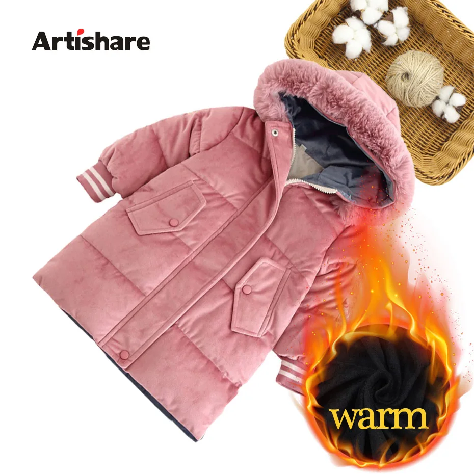 Зимнее пальто для девочек меховые толстовки парка плотное теплое Детское одежда