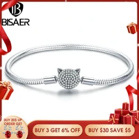 100 925 sterling silver lovely animal cute cat silver snake clasp charm bracelets women bracelet girl fashion jewelry