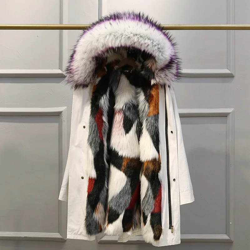 

2020 New Women Winter Fur Coat Fox Fur Thicked Warm Jacket Removable lining Military Parkas Hooded Female Long Overcoat W323