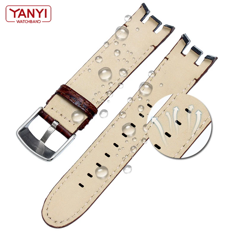 High Quality Genuine Leather Watch Bracelet For Swatch YRS403 412 402G watch band 21mm watchband men curved end watches strap