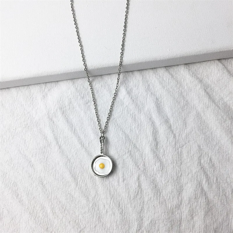 

Saucepan Necklace Women Poached Egg Necklaces Woman Cute Creative Pendant Girls Party Jewelry Silver Color Trendy Metal Collier