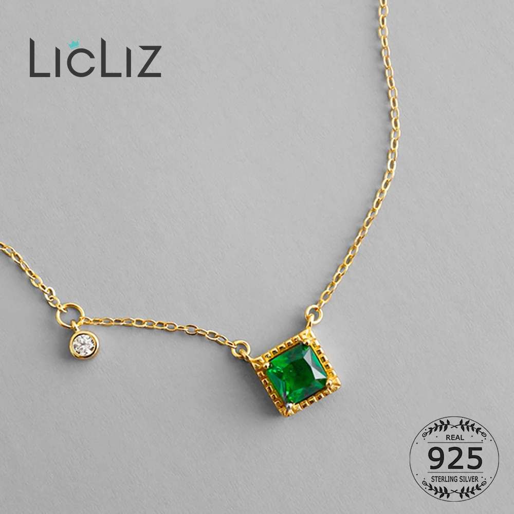 LicLiz новинка серебро 925 пробы зеленый квадрат циркон подвеска ожерелья для женщин - Цена: 725.17