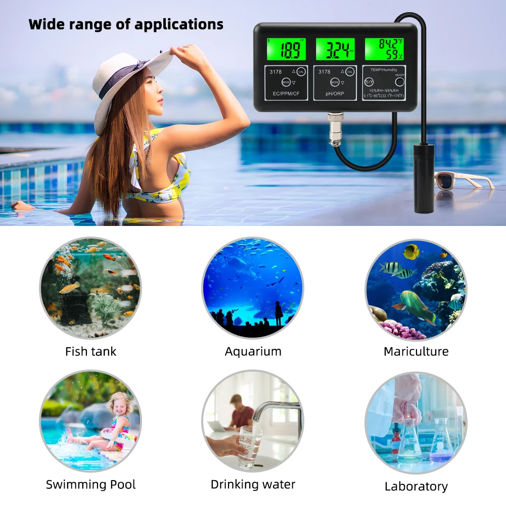7 in 1 Digital Multifunction Humidity Temp ORP TDS EC CF PH Meter Water Quality Purity Tester Device Monitor for Aquarium Pool images - 6