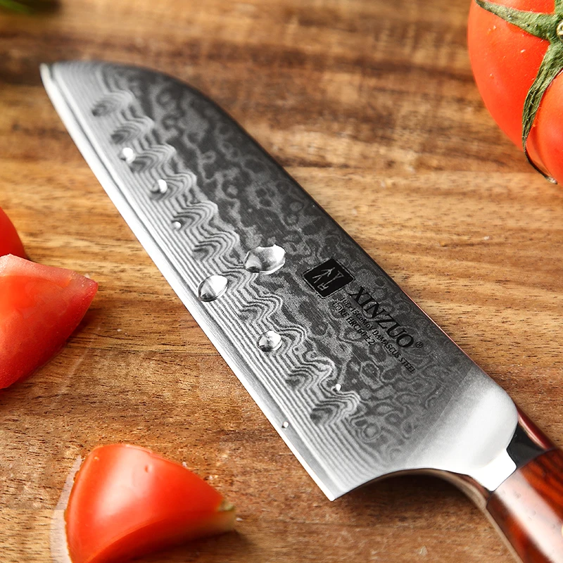 XINZUO 5 ''дюймовый нож Santoku 67 слоев Китай Дамасская сталь кухонные ножи Высокое качество барбекю нож с розовой деревянной ручкой