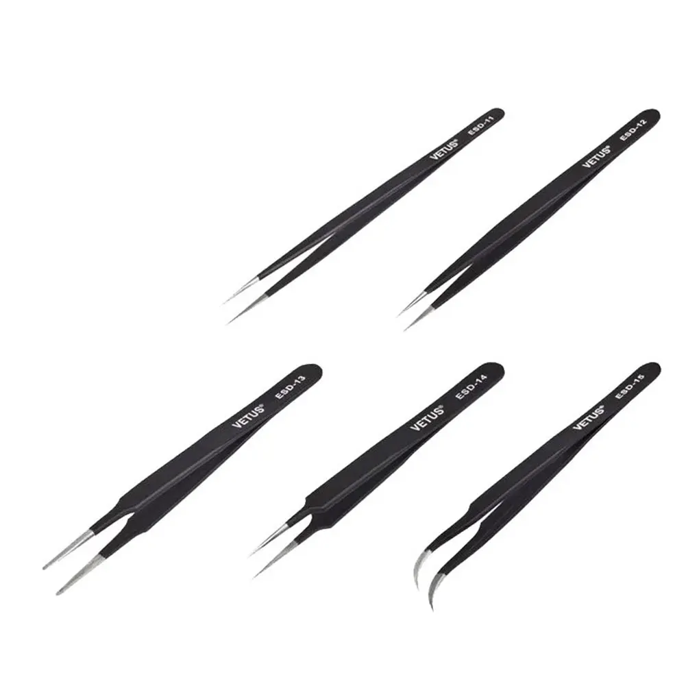 

5pcs Straight Curved Eyelash Extension Handheld Tools Home Durable Make Up Portable Stainless Steel Anti-static Tweezer