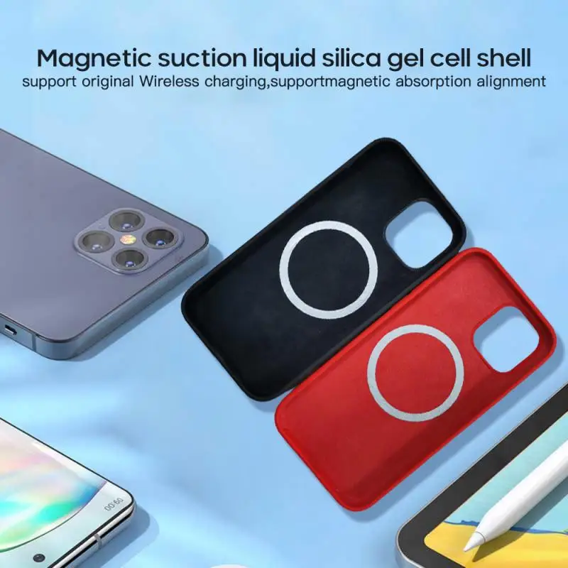 

Magnetic Original Liquid Silicone Luxury Case For iPhone 12 Pro Max 12 Mini Magnectic Shockproof Soft Cover Magnectic Back Case