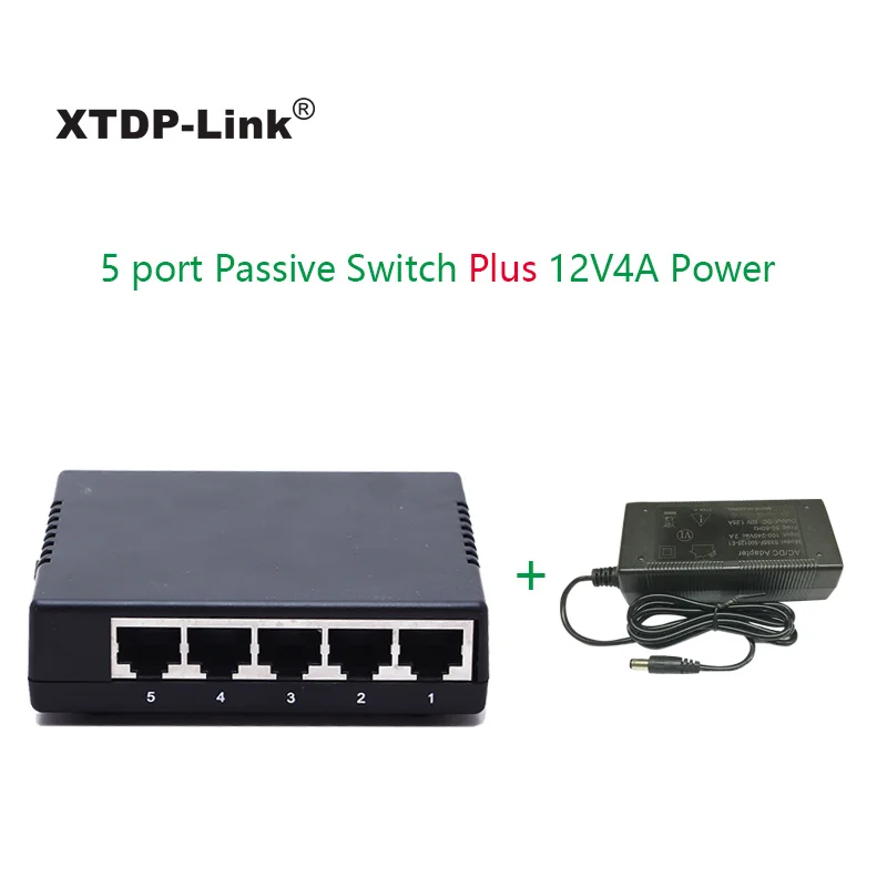 Ethernet 5 портов пассивный коммутатор POE концентратор 4 порта питание от 12 в 24 В мощность 45/+ 78/-CCTV IP телефон емкость 1 г пластиковый корпус OEM - Цвет: with 12V4A Power