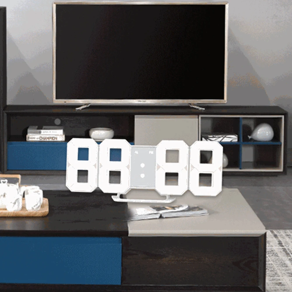 

LED Wall Clock Display 3D Digital Hanging Nightlight Wall Clocks for Home Living Room Office Electronic Clock Bedroom Whit