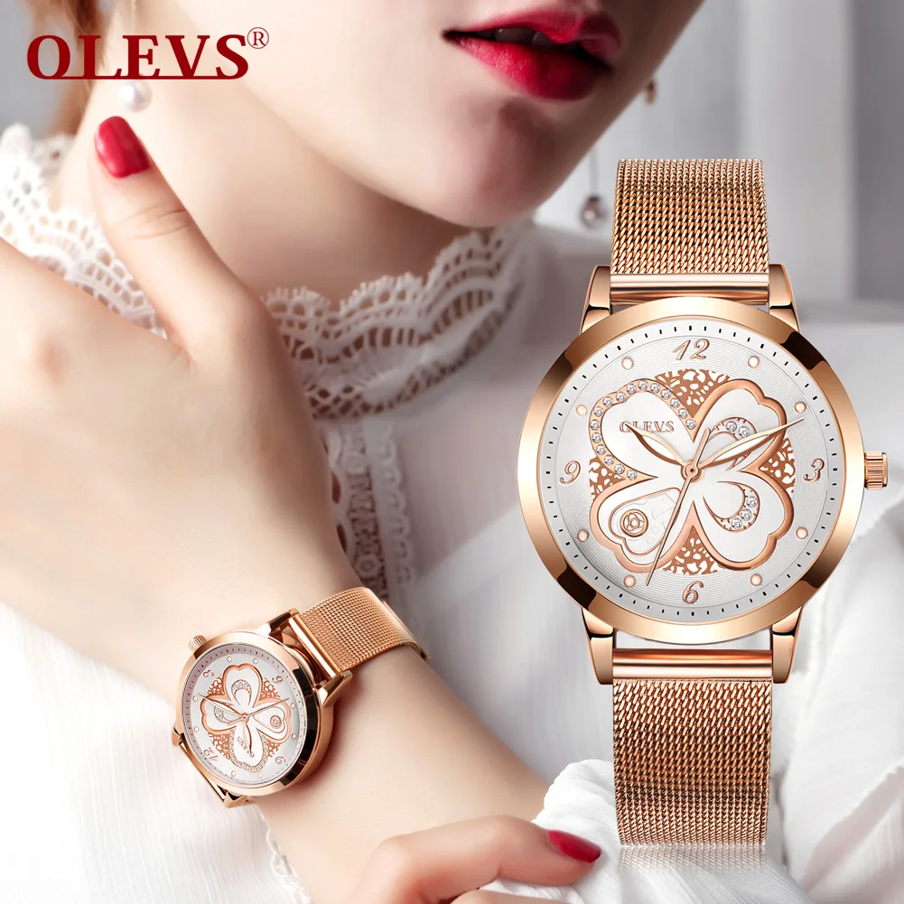 

OLEVS Fashion Women Watches Stainless Steel Ladies Watch Luxury Flower Design Waterproof Luminous Wristwatch Ladies Wrist Watch