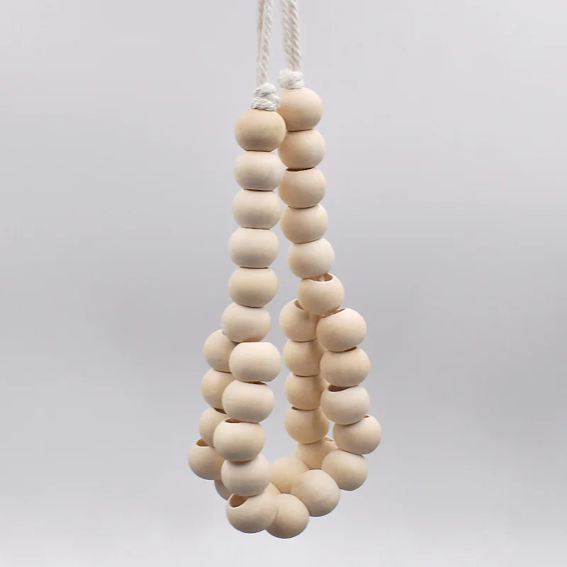 Bao Niu DIY Curtain Accessories 105CM Hand-woven Curtain Tie Rope, Natural Wood Color Wooden Beads, Creative Curtain Tie