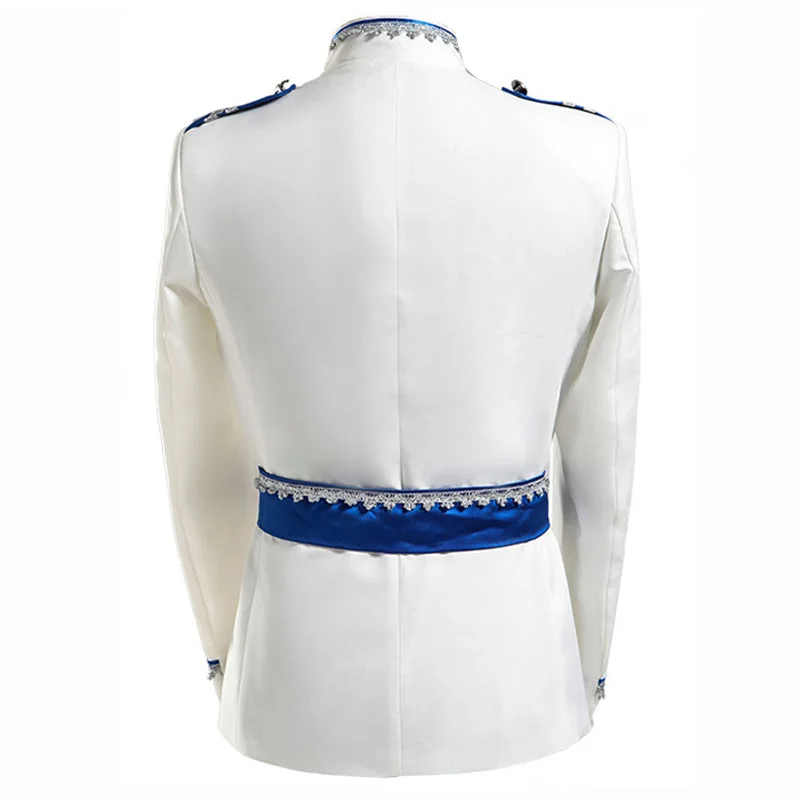 

Men White Blazer Chinese Collar Suit Mens Embroidered Tuxedo Jacket Groom Wedding Dress Suit Presenter Slim Fit Thin Blazers