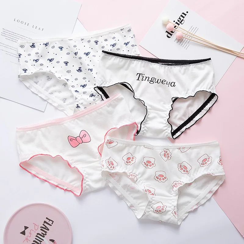 3 шт. нижнее белье розовые Клубничные кошачьи с принтом Ropa Interior Femenina милые трусики