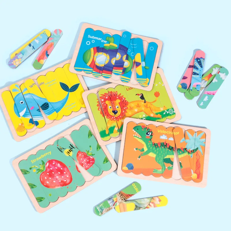 

Puzzle for Children Wooden Toys Creative Striped 3D Animals Tracffic Match Puzzles Learning Educational Toys for Kids