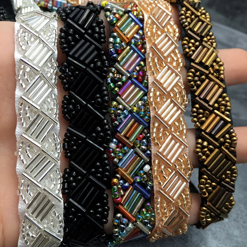 Черные Стеклянные тюбики бисер ручная работа шитье кружевная отделка 1 ярд 4 см