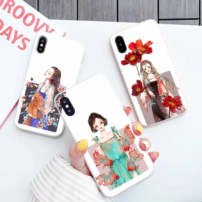 

Girl art flower aesthetics Phone Case Candy Color for iPhone 6 7 8 11 12 s mini pro X XS XR MAX Plus