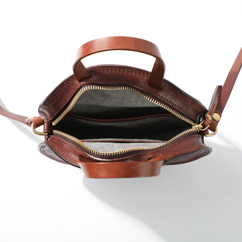 Женская сумка ручной работы AETOO маленькая круглая с верхним слоем кожаная через