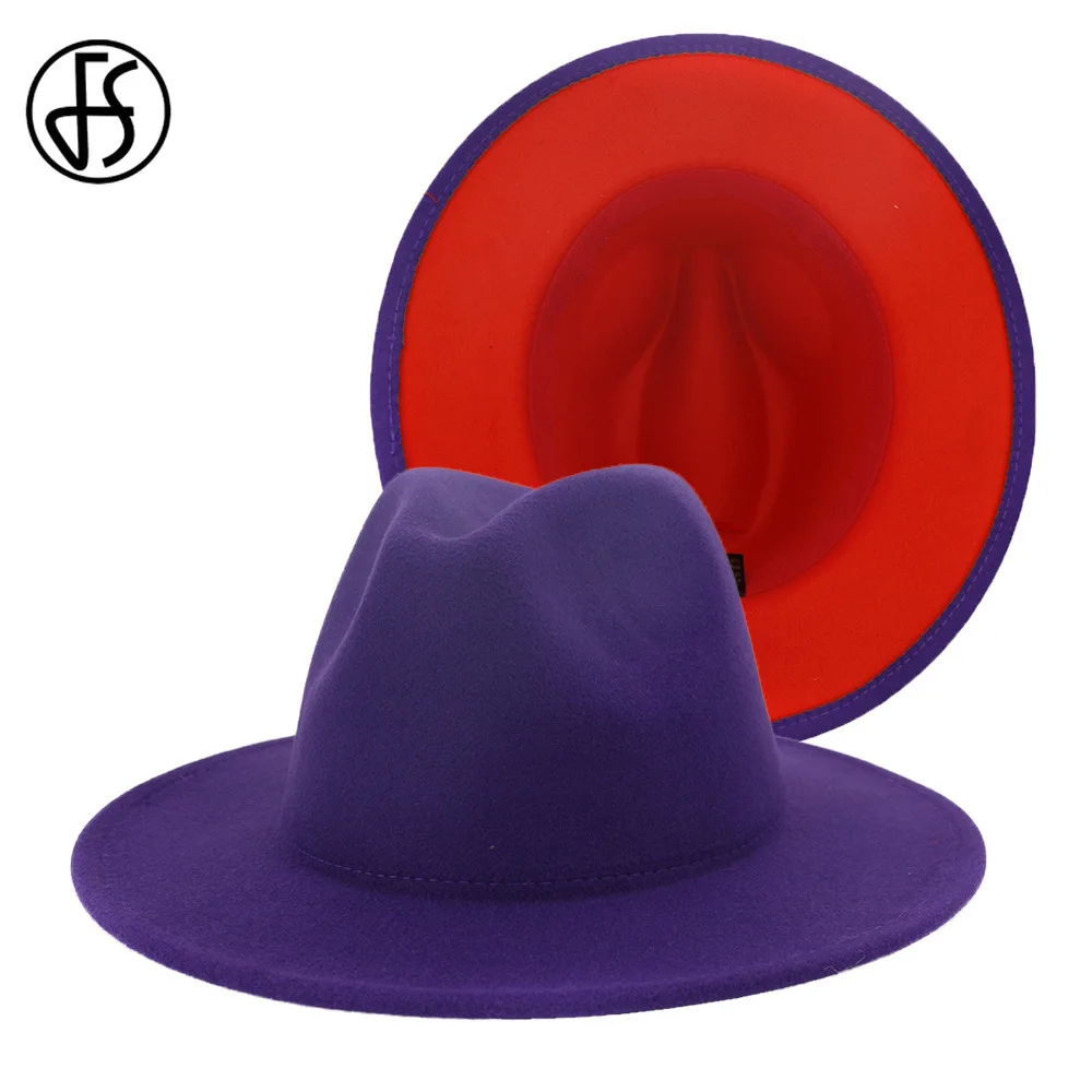 Женская фетровая шляпа FS винтажная с широкими полями фиолетового и оранжевого