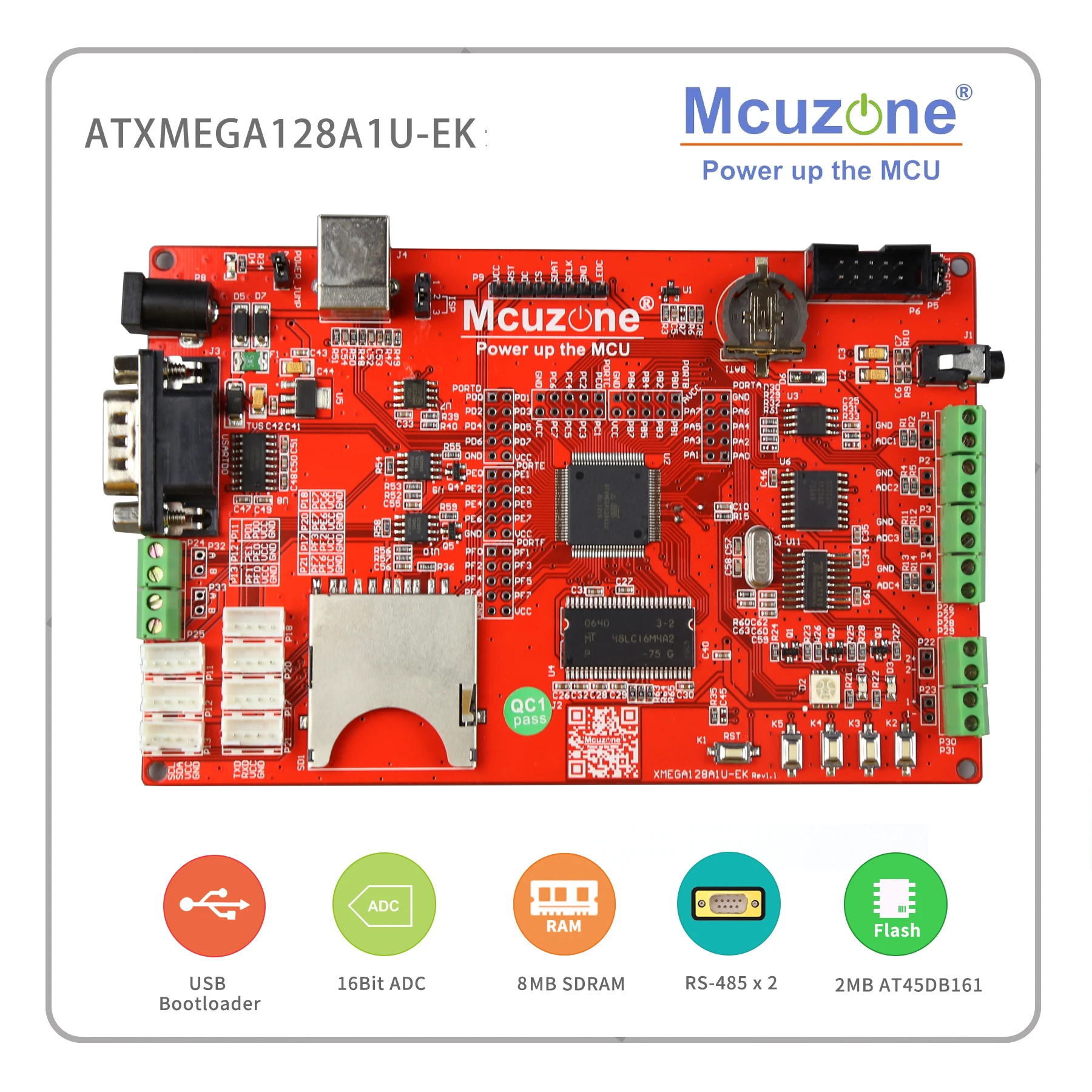 ATxmega128A1U-EK,1.8'TFT LCD, 12Bit ADC and DAC, 8 USARTs, PDI JTAG, USB Device, XMEGA128A1U 128A1U