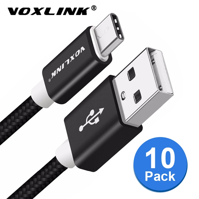 VOXLINK USB кабель TypeC 10 Упаковка нейлоновый плетеный для быстрой зарядки samsung Galaxy htc