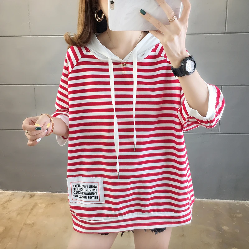 

Женский свитер с капюшоном, черно-красный Свитер оверсайз с длинным рукавом, круглым вырезом, свободного покроя, весна-лето 2020