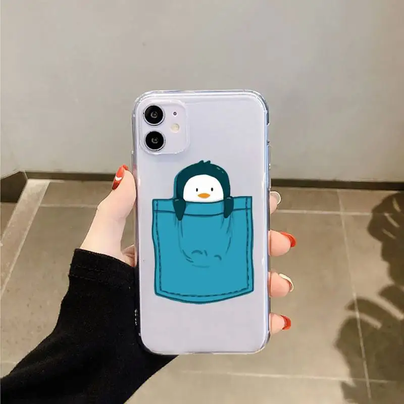 

Penguin cartoon lovely funny cover Phone Case Transparent for iPhone 6 7 8 11 12 s mini pro X XS XR MAX Plus