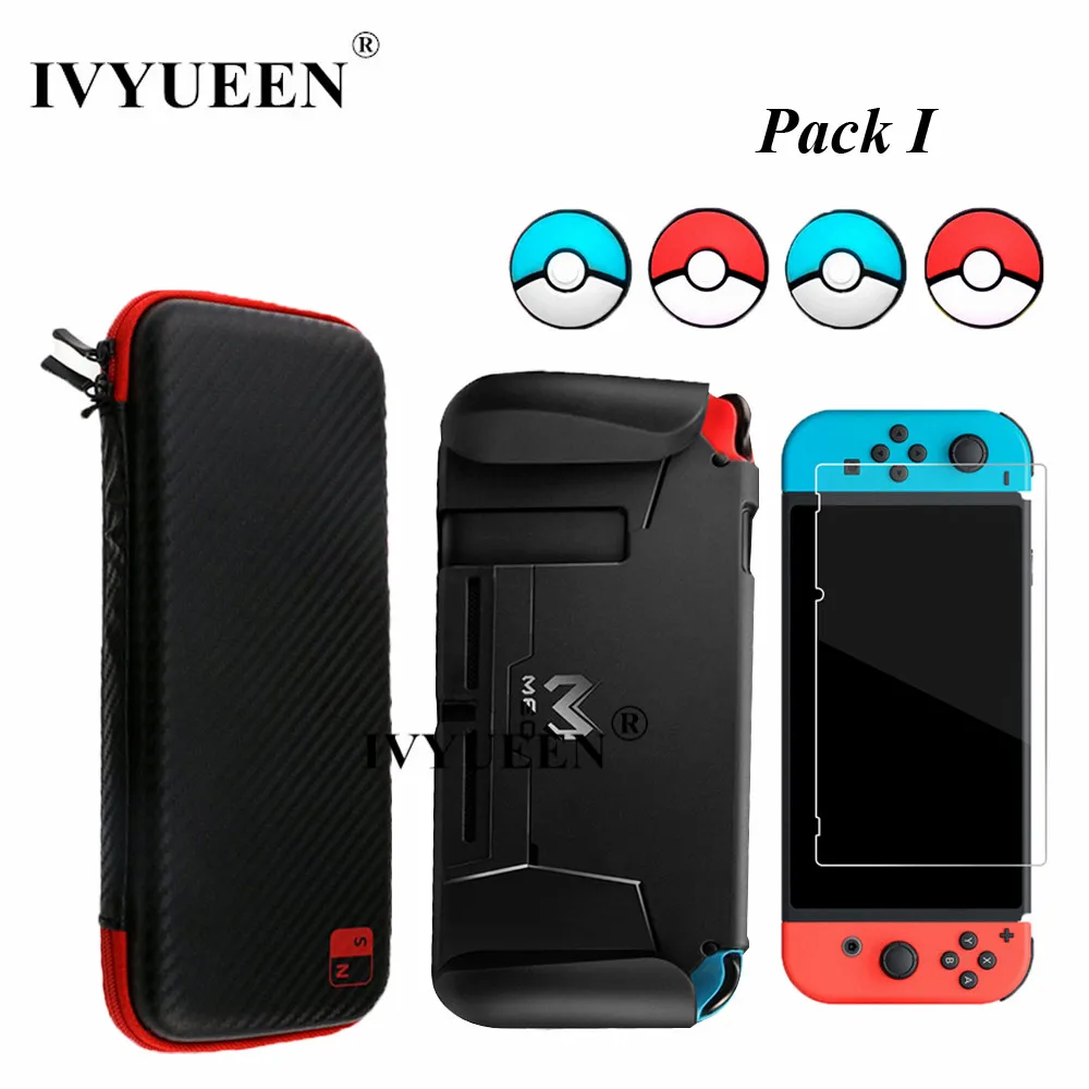 Pack I IVYUEEN 7 в 1 для Nintendo doswitch NS консоль дорожная сумка для переноски и закаленное стекло пленка и твердая оболочка аналоговая защитная накладка крышка - Цвет: Pack I