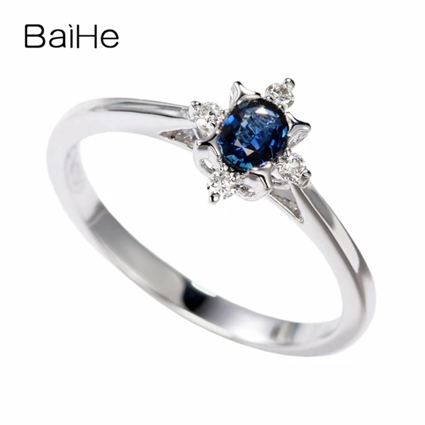 BAIHE Solid 14K белое золото 0.2CT сертифицированные безупречные натуральные сапфировые обручальные женские модные ювелирные изделия Подарочное кольцо