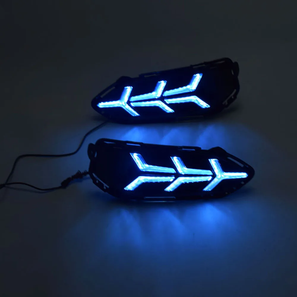 

ECAHAYAKU 2pcs LED DRL Daytime Running Light for Honda Fit 2018 Waterproof with Yellow Turn Signal Light Blue Night Running Lamp