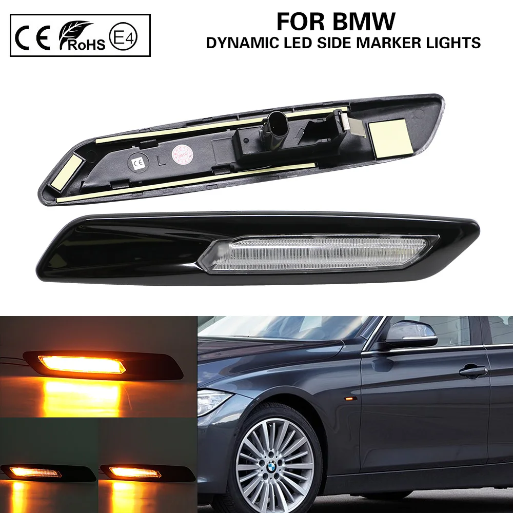 

F10 Style Dynamic LED side marker lamp turn signal light clear lens+black chrome finishes for BMW E60 E61 E82 E88 E90 E91 E92E93