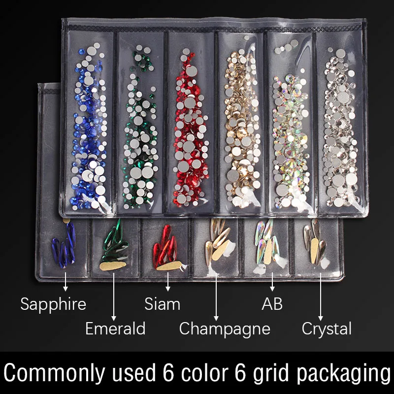 1 упаковка 6 цветов Стразы для ногтей с плоским дном многоразовые стеклянные