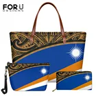Комплект из 3 сумок FORUDESIGNS для женщин, повседневные женские сумки на плечо и кошелек с принтом в виде татуировок, Маршалловы Острова Самоа