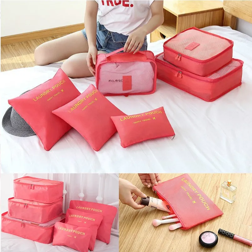 6pcs/set Travel Bag Organizer Pink Makeup Free Shipping Suitcase Packing Cube Case Set Accessories | Дом и сад