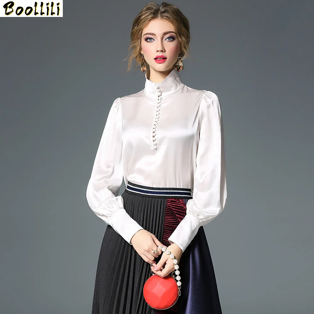Boollili Women's Shirt Spring Autumn Silk Blouse 2020 White Shirts Womens Tops and Blouses Vintage Office Blouse Camisas Mujer
