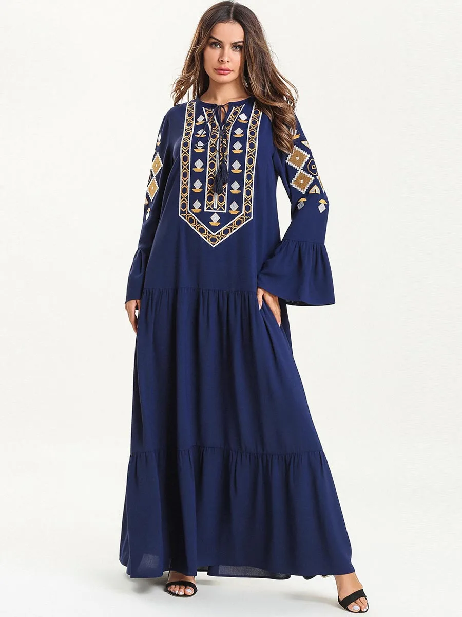 Женское мусульманское платье абайя кафтан с расклешенными рукавами