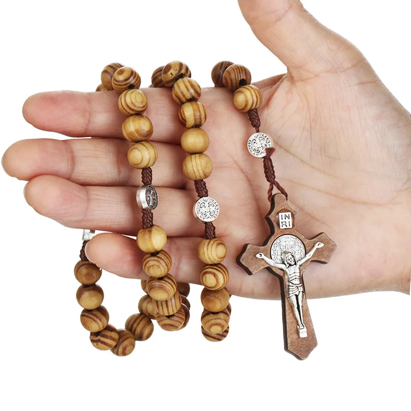 Религиозный деревянный античный крест четки ожерелье с подвеской s Jesus святой Бенедикт бисерное ожерелье для мужчин и женщин ювелирные изделия подарки воротник