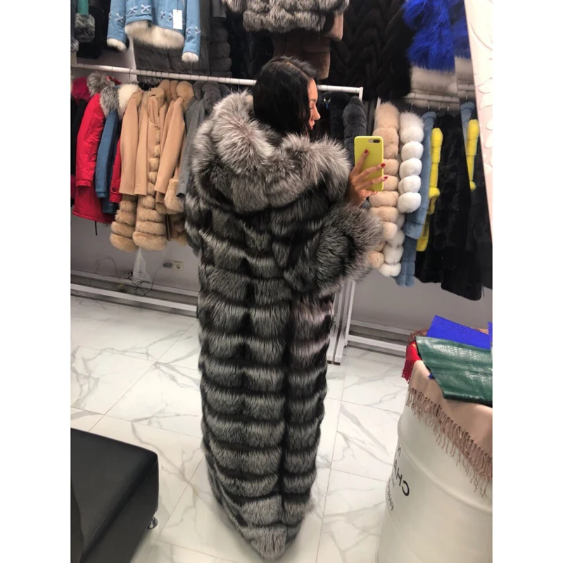 Tatyana Furclub Новая шуба из натурального Лисьего меха для женщин зимние меховые куртки X-Long натуральный мех серебристой лисы верхняя одежда толстый теплый Полный Пелт