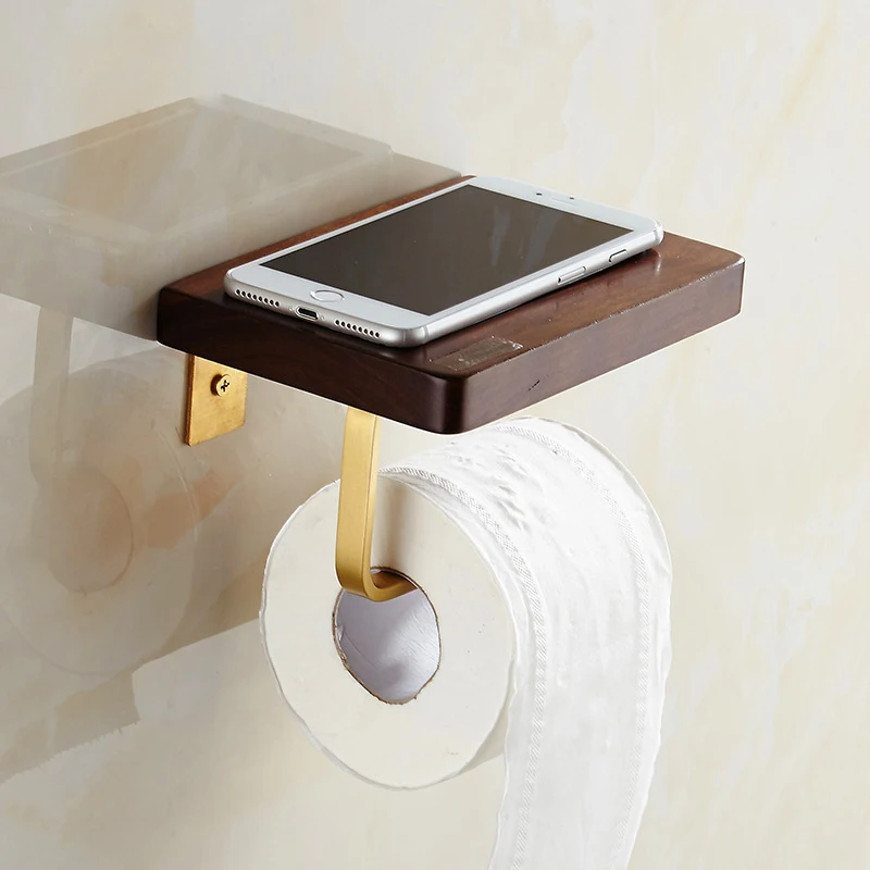 

Toilet Paper Holder Brushed Gold Brass and Walnut Bathroom Paper Holder Tissue Holder Tissue Rack Tissue Boxes Bathroom Hardware