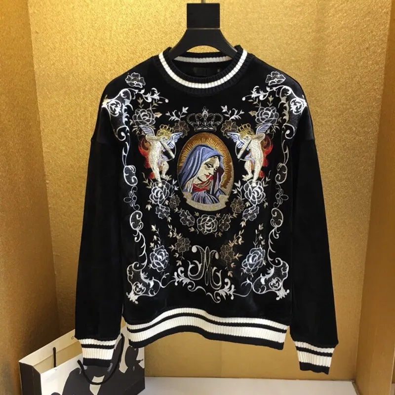 

Винтажные мужские осенние новые Бархатные Топы с длинным рукавом, полосатые футболки с вышивкой, брендовые дизайнерские футболки, уличная ...