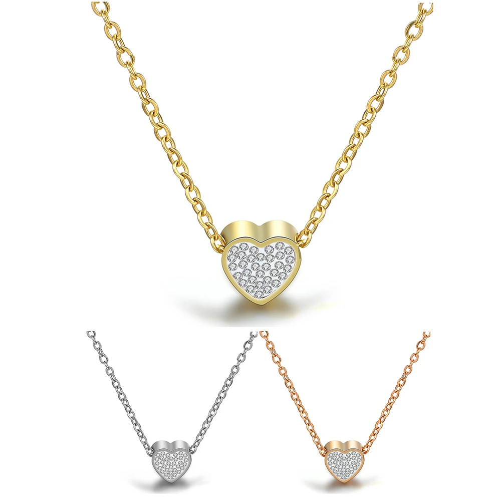 

New Fashion Heart Pendant Crystal Necklace Women Stainless steel Statement necklace Girl Jewelry Wholesale
