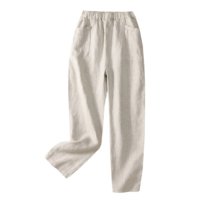 

2021 Summer Cotton and Linen Trousers Women's Slimming Cropped Pants Linen Tappered Pants Loose Large Size Casual Ankle-Tied