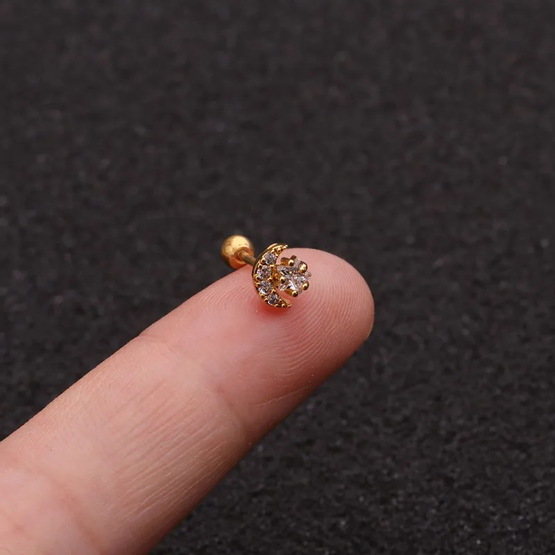 FZHI003201502 20 г пирсинг для уха Cz луна и звезда хрящевая спираль Tragus Conch Rook нержавеющая сталь закручивающаяся задняя часть серьги для ушного хряща - Окраска металла: FZHI003201502