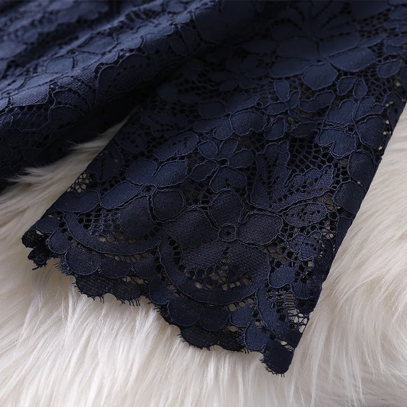 

Fashion 2021 New Women Spring Summer Dress Vestidos Elegant Female Short Sleeve Hollow Out Flower Mid Calf Party Sexy Lace Dress