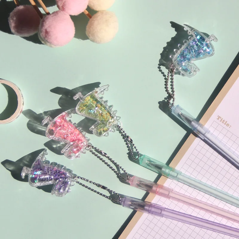 

Creative Dinosaur Sequins Pendant Gel Pen Cute 0.5mm Black Ink Neutral Pens Promotional Gift Stationery School Supply