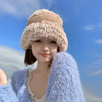 2022 solid color womens caps rabbit fur bucket hat autumn winter fashion wool knitted women panama cap basin hat outdoor warm